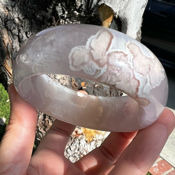 RARE Amethyst Flower Agate Bangle Bracelet - Picture 10 of 16